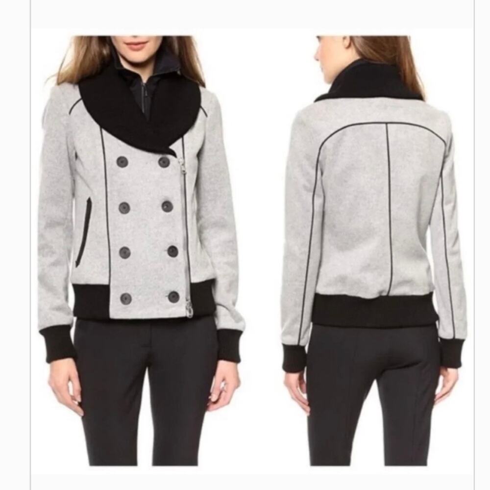 Veronica Beard Felted Wool Cashmere Gray Bomber Jacket with black Dickey 2